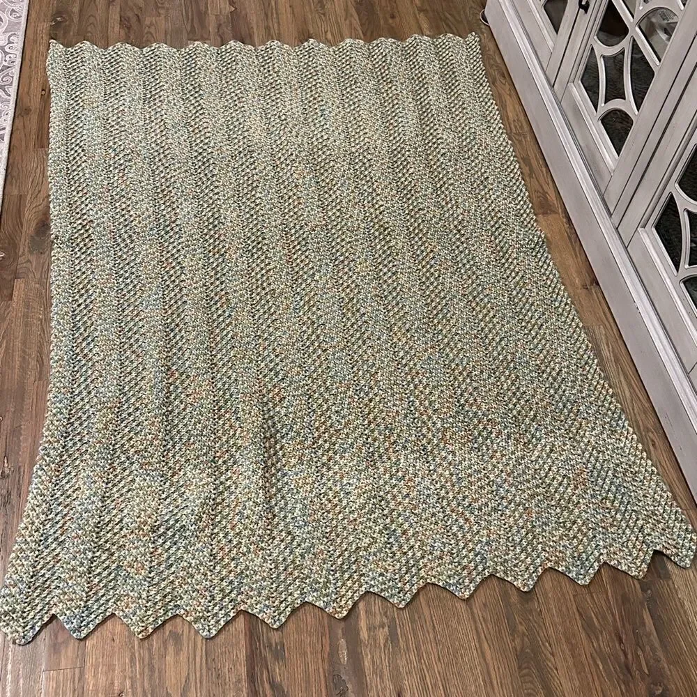 Afghan handmade Throw Blanket earth colors green tan cream  41 x 57 grannycore
